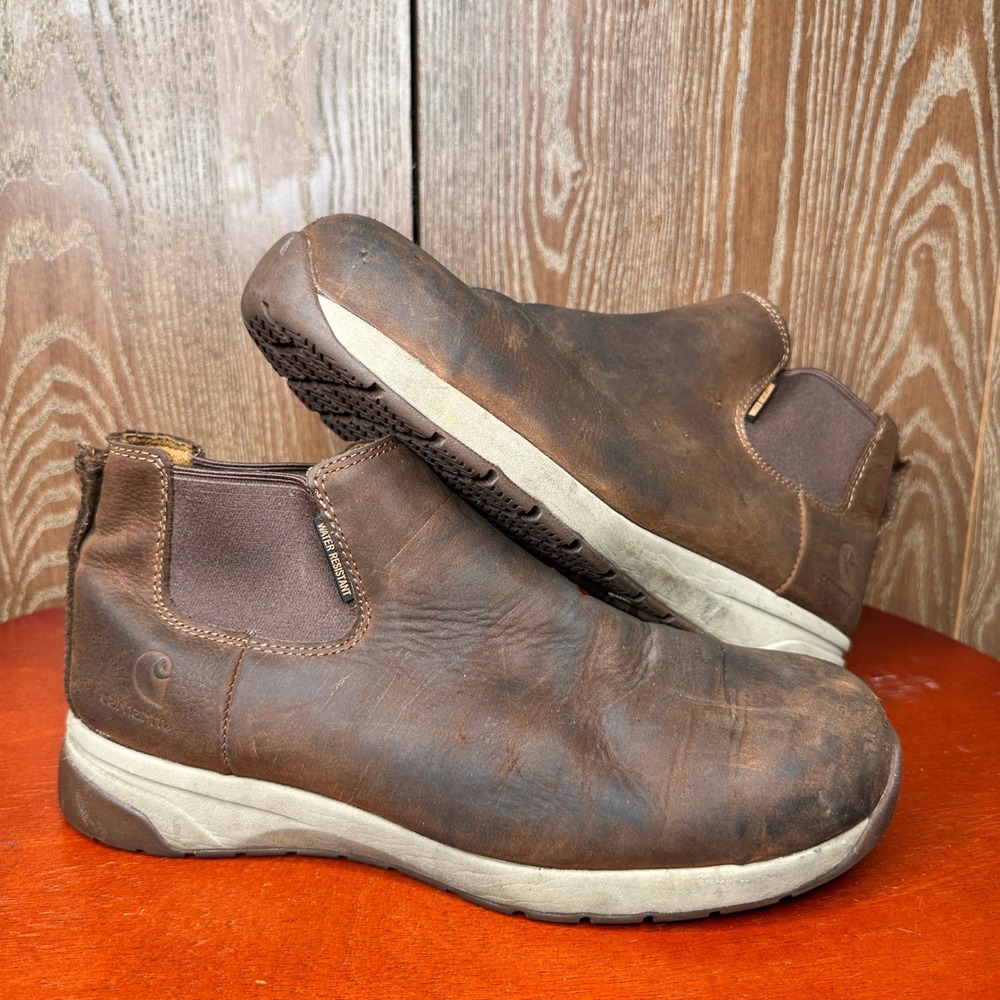 Carhartt Mens Brown Leather Water Resistant Slip On Work Chelsea Boots 10 M
